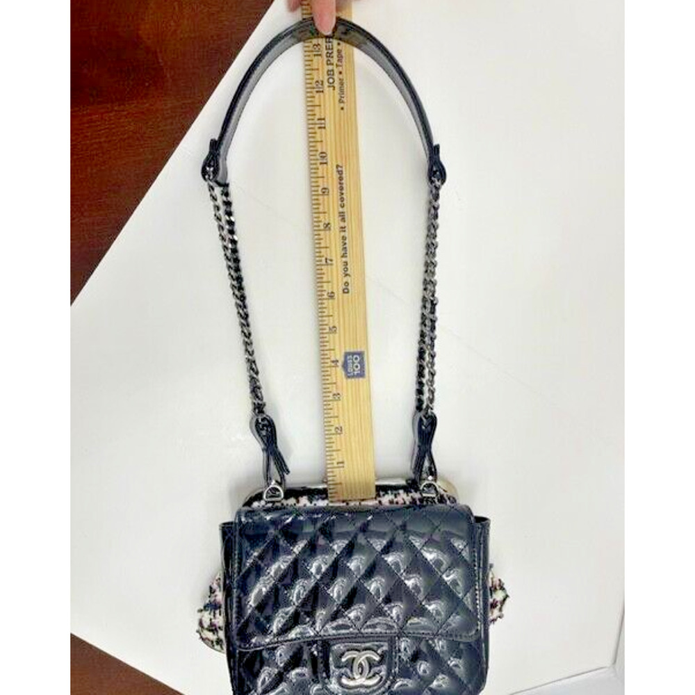 Chanel TWIN Exclusive Edition Patent Black &Tweed Mini Kiss Lock Flap Double Bag - Picture 9 of 14